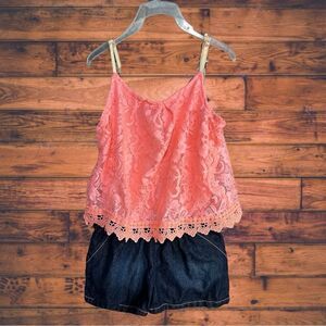 5 for $25🔥Limited Too Pink Lace & Denim Shorts Rompers Girls Size 6X